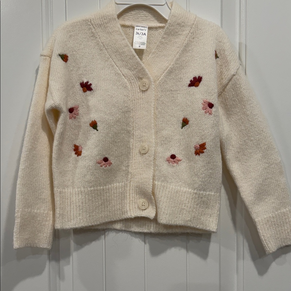 Carter's Cream Cardigan with Floral Embroidery